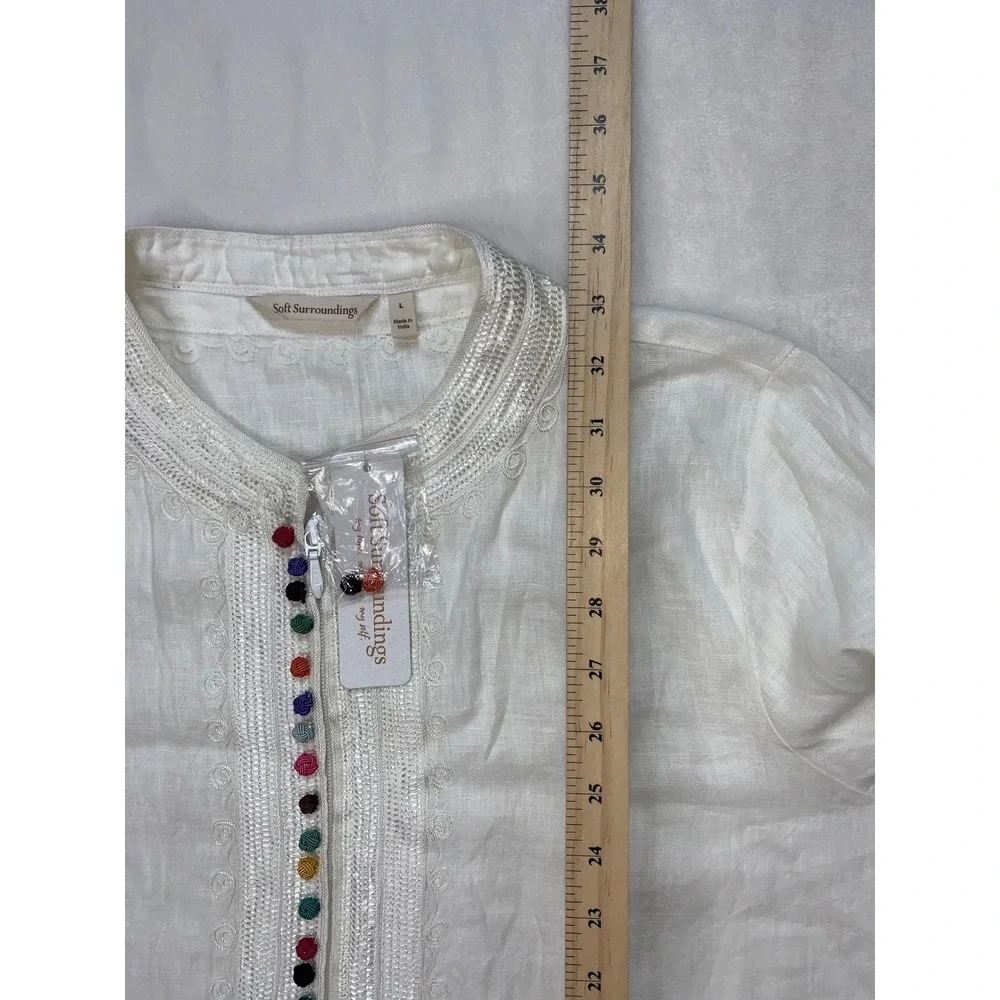 Soft Surroundings Linen Desert Tunic Top Embroidered Colorful Buttons India Sz L - Picture 6 of 8